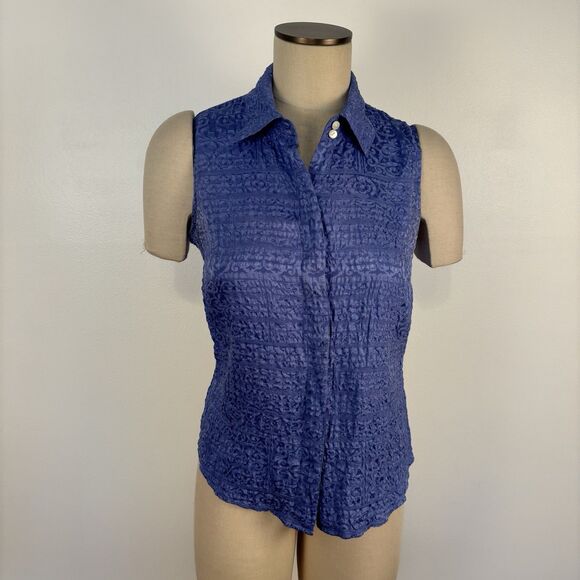 Talbots Tops - VTG Talbots Womens 6 Pure Silk Blue Printed Sleeveless Button Up Shirt Top Flaw